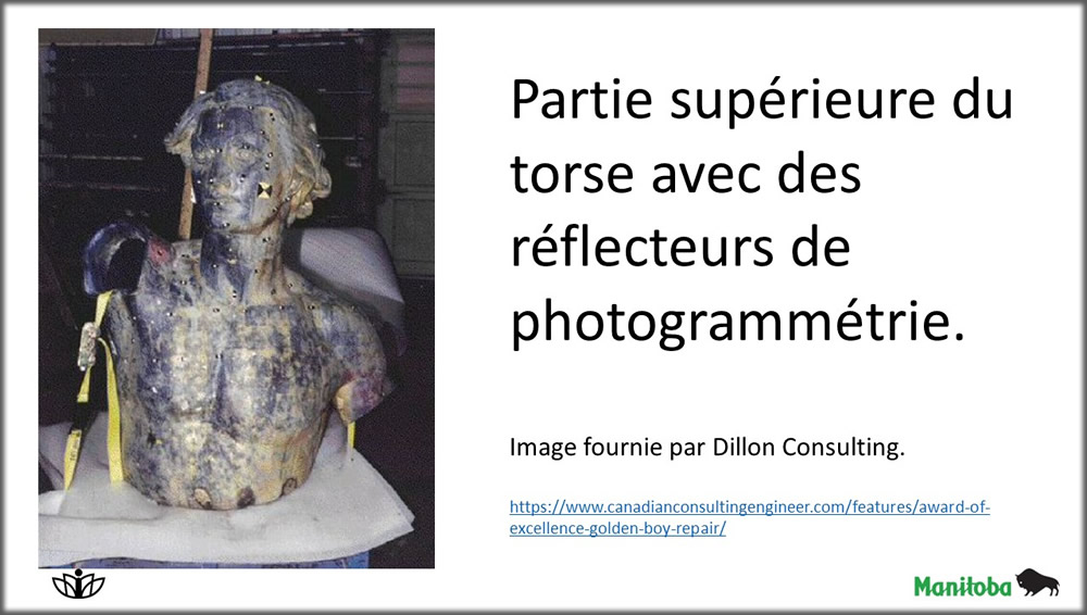 Partie supérieure du torse avec des réflecteurs de photogrammétrie. Image fournie par Dillon Consulting.